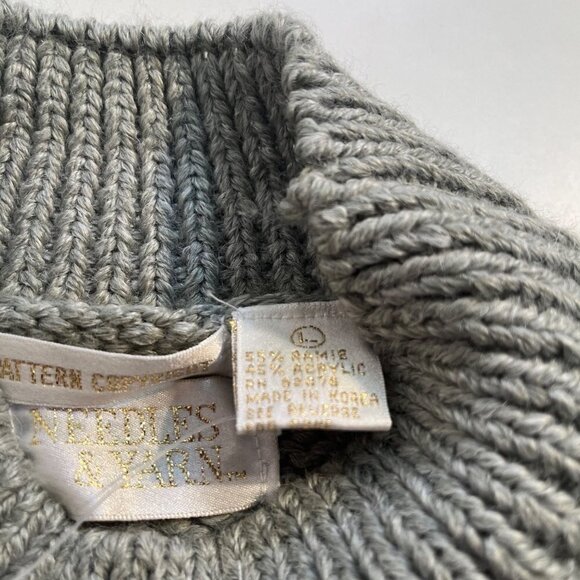 Vintage Needles and Yarn 3D Knit Cropped Green Sweater Womens Large Shoulder Pad - Picture 7 of 10